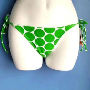 NWT Hula Honey Green & White Cute Side Tie Retro Swim Bikini Bottom Size S